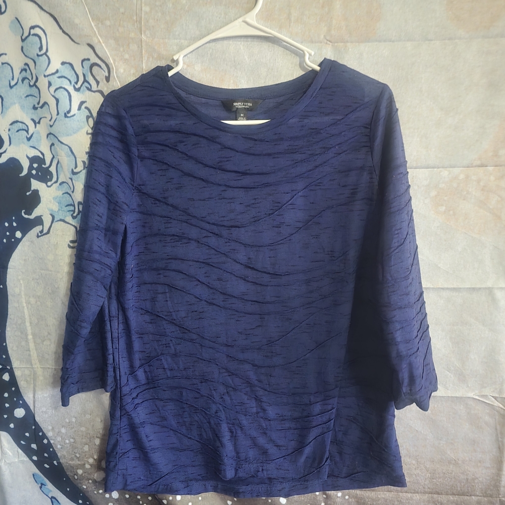 Simply Vera Vera Wang Women's Blue Textured Long Sleeve Top